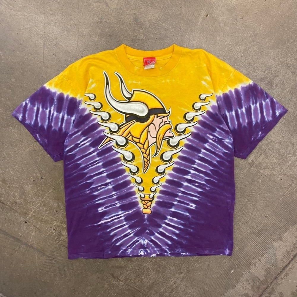 Vintage Minnesota Vikings NFL Tie Dye AOP Single Stitch Football 90s T-Shirt XL
